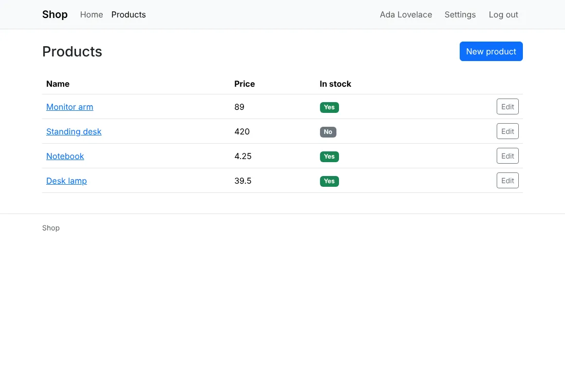The products list with Bootstrap, light