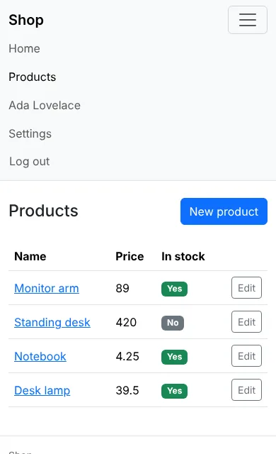 The header’s menu open on a phone, Bootstrap
