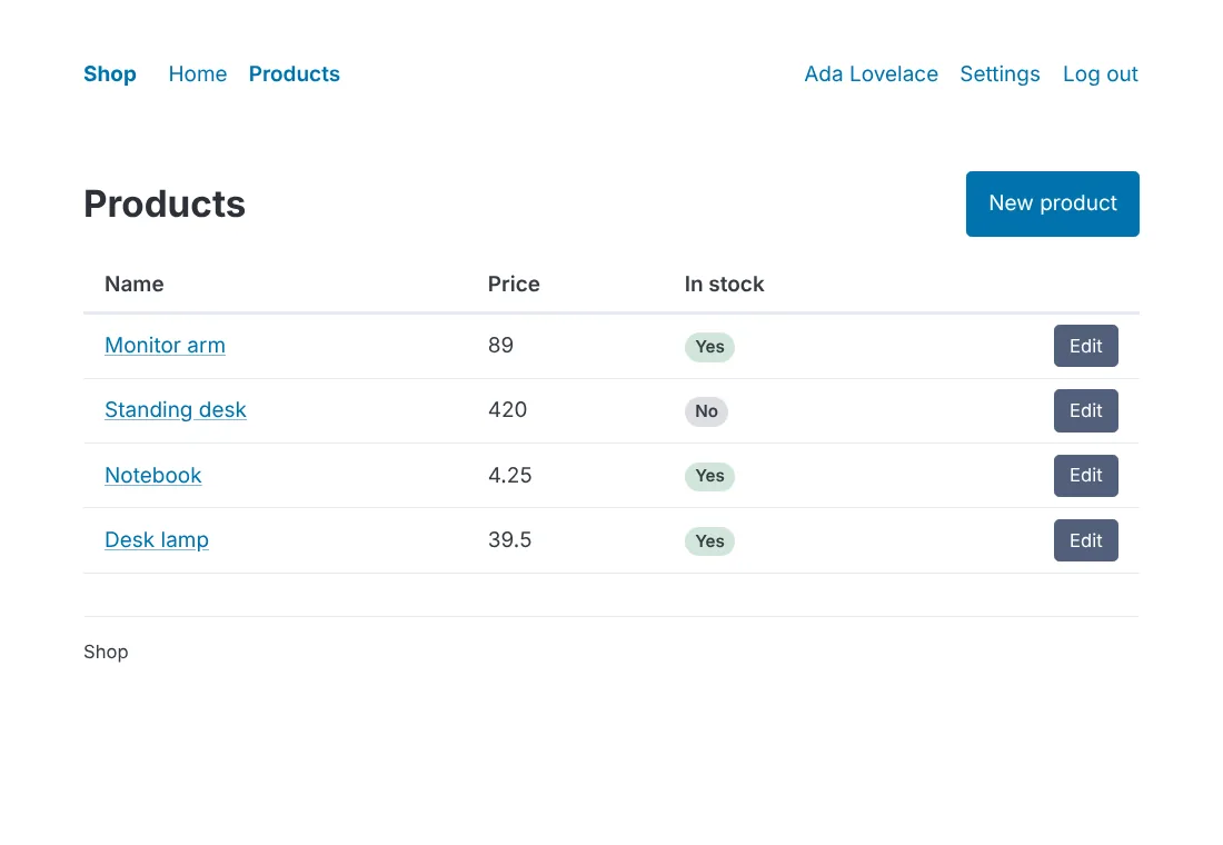 The products list with Pico, light