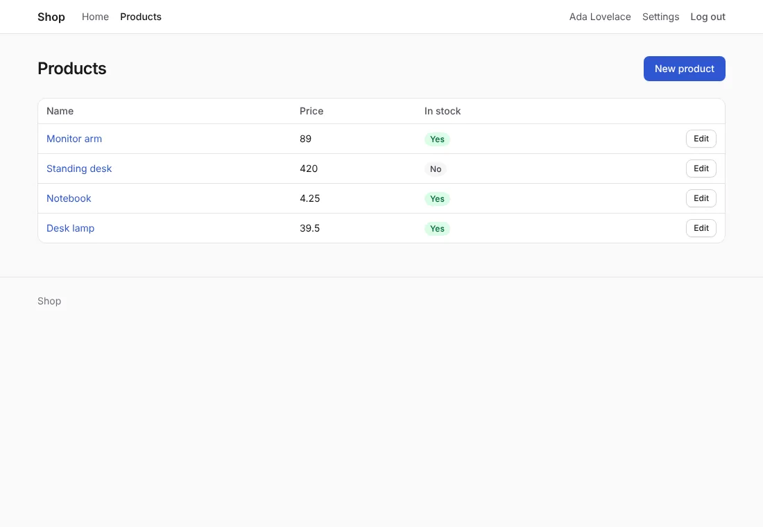 The products list with Tailwind CSS, light